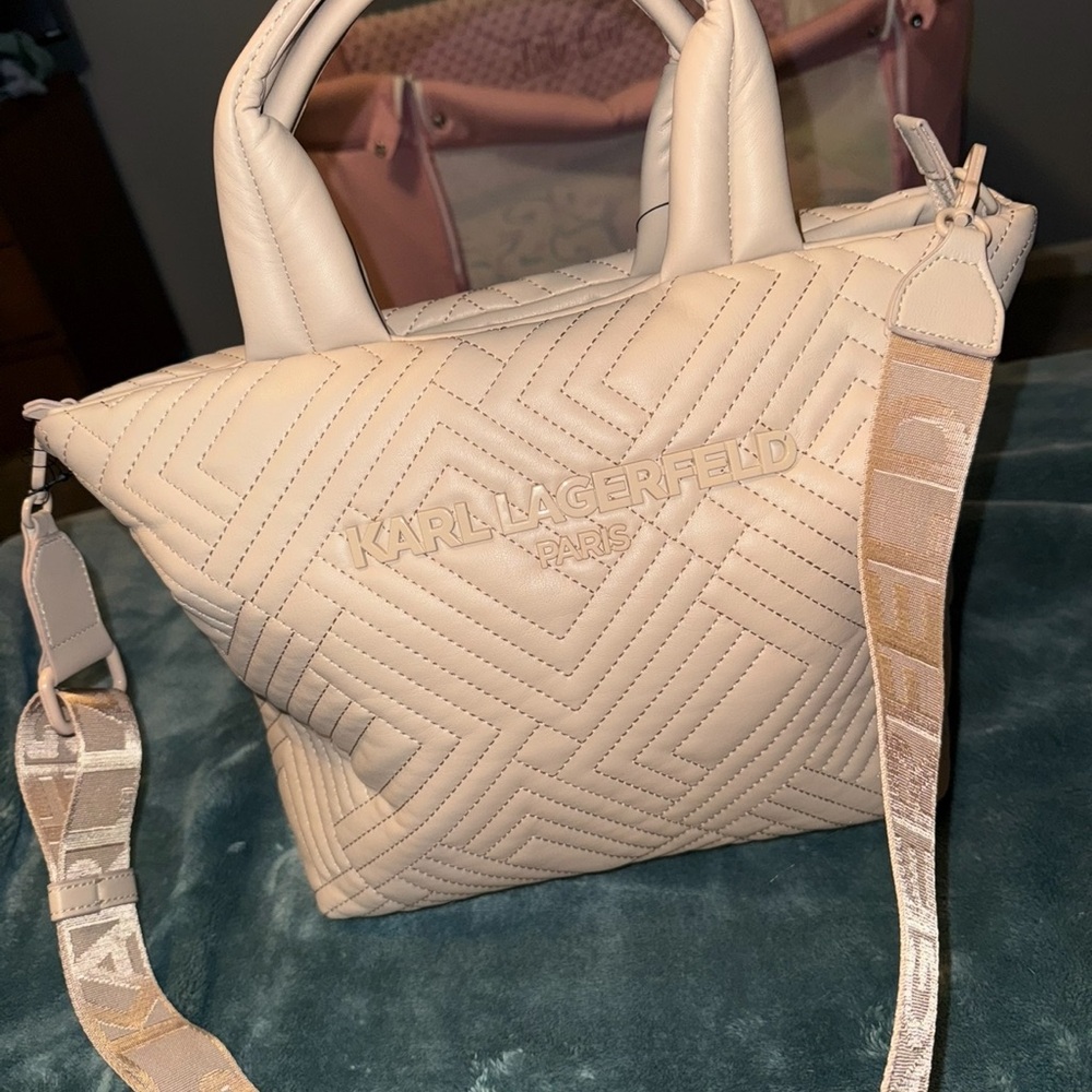 Karl Lagerfeld Quilted Cream Handbag